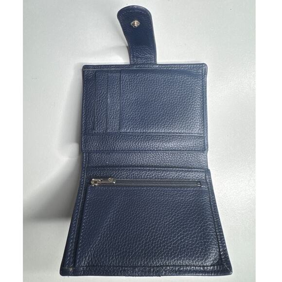 Vintage Longchamp Navy Blue Pebbled Leather Buckle trifold Wallet France - Picture 8 of 14